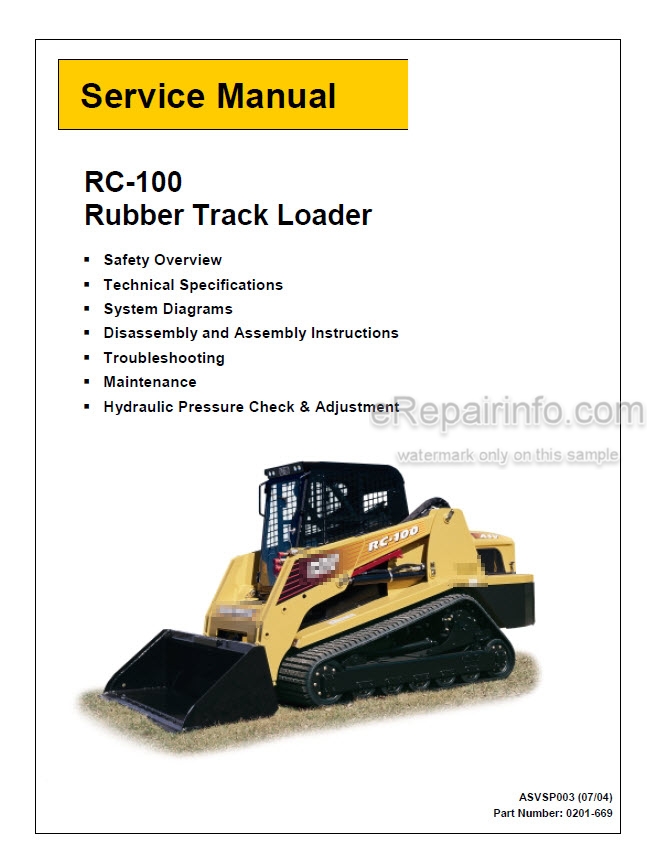 download ASV SR 70 SR 80 Rubber tracked loader able workshop manual