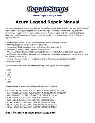 download Acura Legend workshop manual