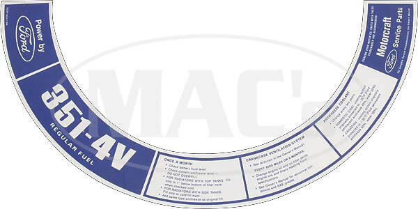 download Air Cleaner Decal 351 4V Regular Fuel Ranchero Torino workshop manual