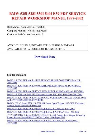 download BMW 5 Series E39 525i 528i 530i 540i Sedan Sport Wagon 1 002 workshop manual