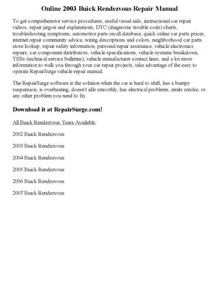 download BUICK RENDEZVOUS workshop manual