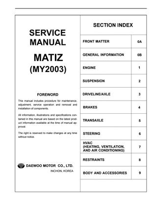 download DAEWOO MATIZ workshop manual