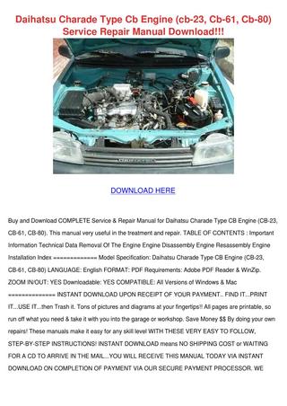 download DAIHATSU CHARADE CB23 CB61 CB80 Engine workshop manual