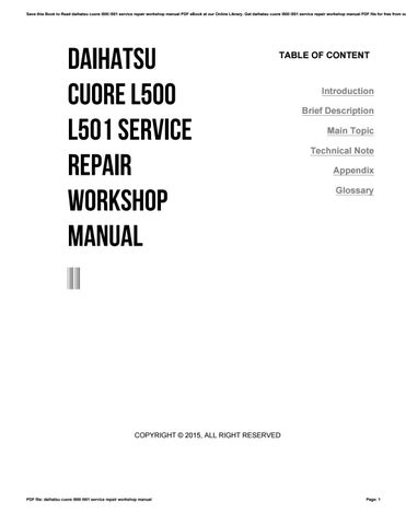 download DAIHATSU CUORE L500 L501 able workshop manual