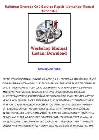 download DIAHATSU CHARADE G100 G102 94 workshop manual