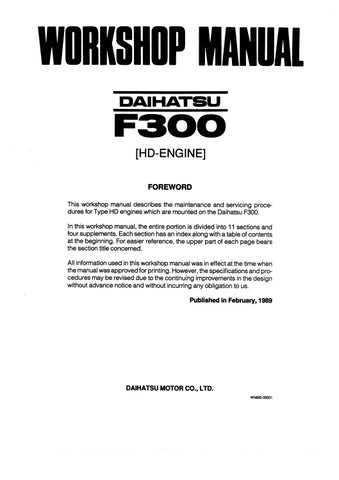 download Daihatsu F300 HD Engine able workshop manual