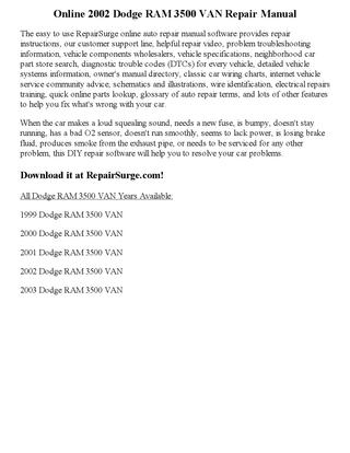 download Dodge RAM 3500 VAN workshop manual