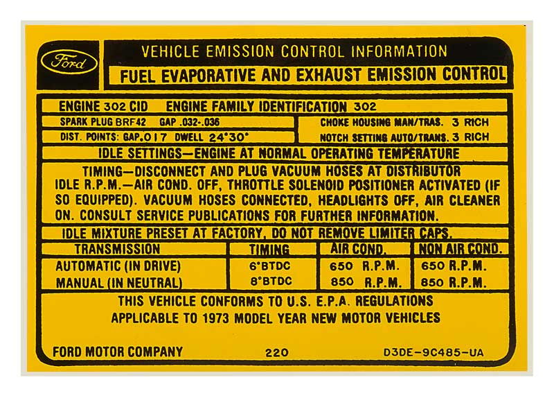 download Ford Torino Ranchero Emission Decal 351C 2V AT MT workshop manual