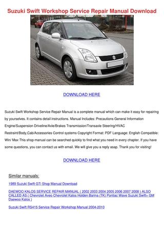 download HOLDEN BARINA SUZUKI SWIFT G10 G13 workshop manual