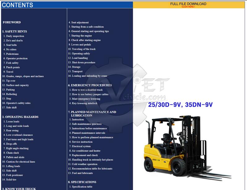 download HYUNDAI 50D 7A 60D 7A 70D 7A Forklift Truck able workshop manual