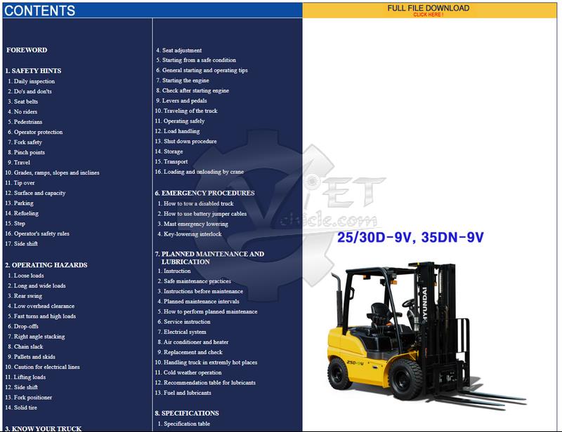 download Hyundai Forklift Truck HDF20 25 30 5 able workshop manual