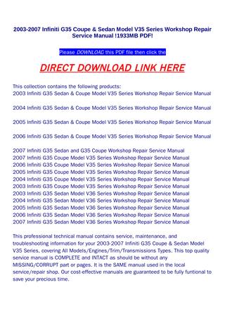 download INFINITY G35 Manuals workshop manual