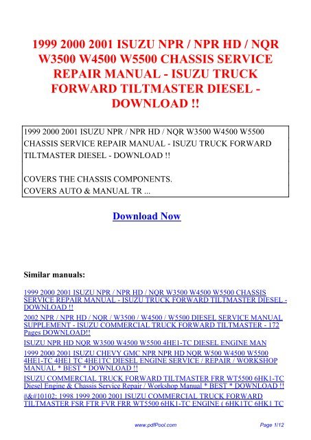download Isuzu Commercial Truck Forward Tiltmaster FRR W5 workshop manual