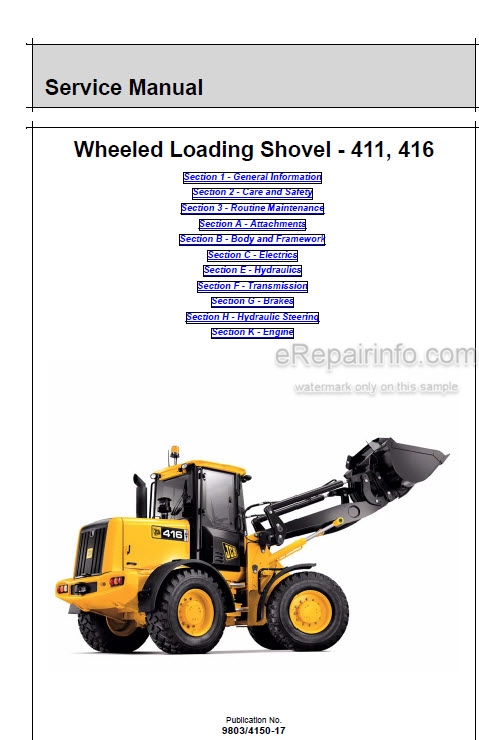 download JCB 411 416 Wheeled Loading Shovel able workshop manual