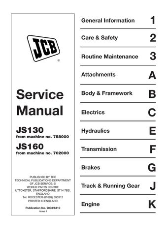 download JCB JS130 JS160 Hydraulic Excavator able workshop manual