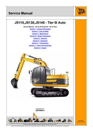 download JCB JS130 Tier 3 Auto Tracked Excavator able workshop manual