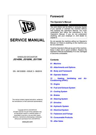 download JCB JS175W Wheeled Excavator able workshop manual