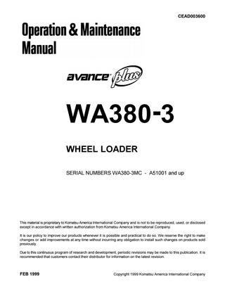 download KOMATSU AVANCE PLUS WA120 3MC Wheel Loader able workshop manual
