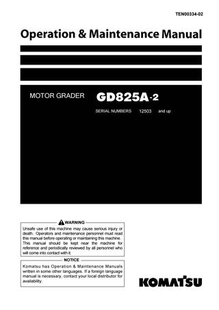 download KOMATSU GD825A 1 MOTOR GRADER + Operation able workshop manual