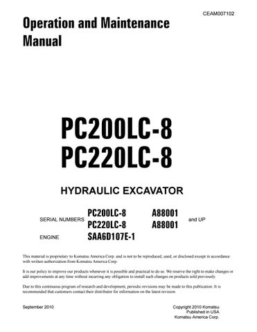 download KOMATSU PC200LC 8 PC220LC 8 Hydraulic Excavator + Operation able workshop manual