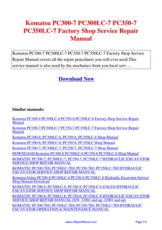 download KOMATSU PC300 7E0 PC300LC 7E0 PC350 7E0 PC350LC 7E0 Hydraulic Excavator + Operation workshop manual