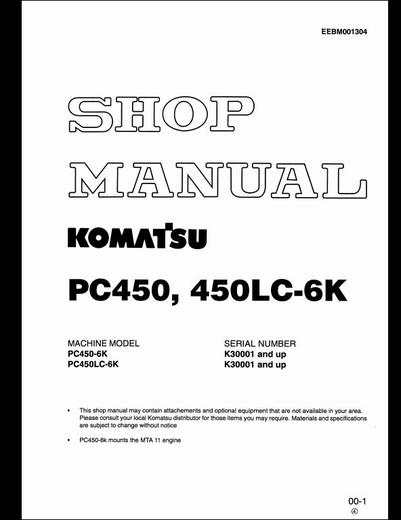 download KOMATSU PC450 6K PC450LC 6K Hydraulic Excavator + Operation able workshop manual