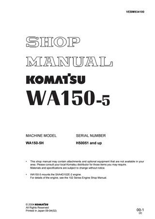 download KOMATSU WA150 5 Wheel Loader + Operation able workshop manual