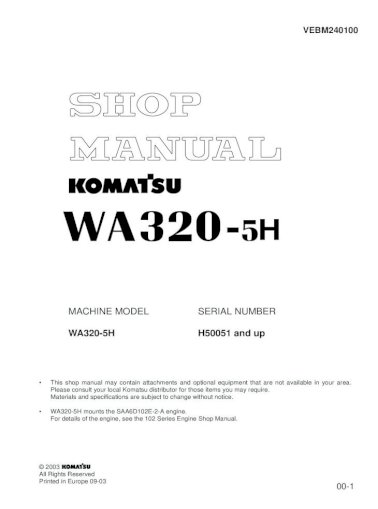 download KOMATSU WA320 6 Wheel Loader + Operation able workshop manual