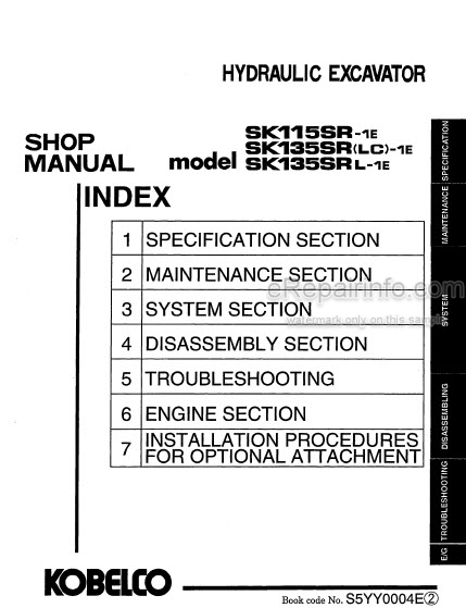 download Kobelco SK135SRLC 1ES Hydraulic Excavator able workshop manual