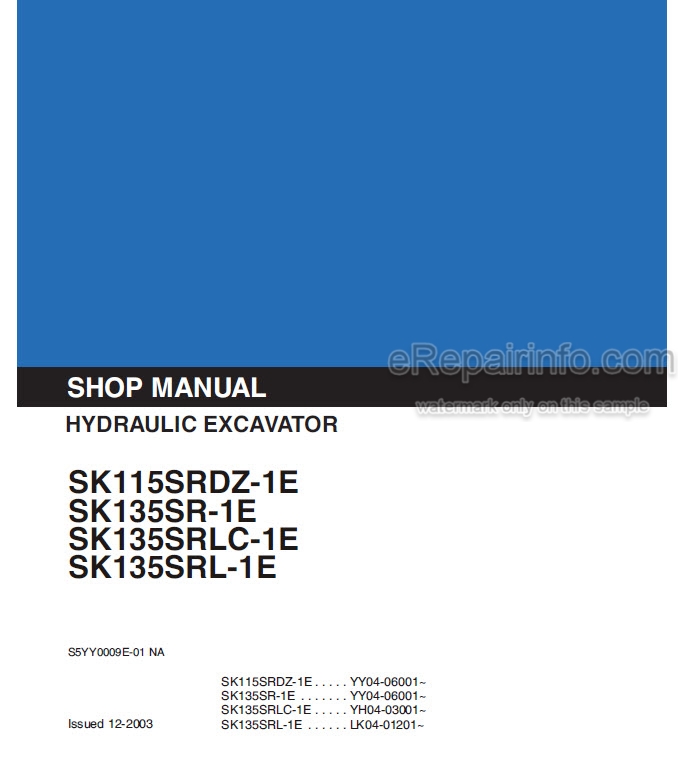 download Kobelco SK135SRLC 1ES Hydraulic Excavator able workshop manual