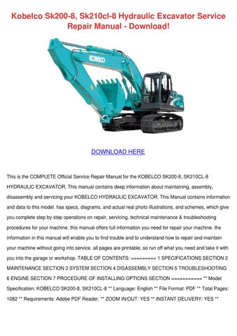 download Kobelco SK200SR SK200SRLC Crawler Excavator able workshop manual