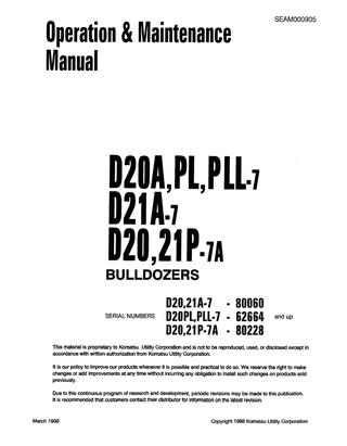 download Komatsu D20 21A P PL Dozer Bulldozer able workshop manual
