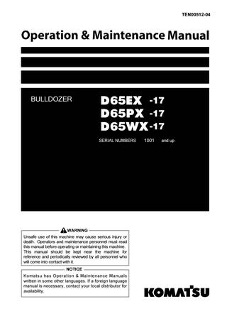 download Komatsu D65PX 17 Bulldozer able workshop manual