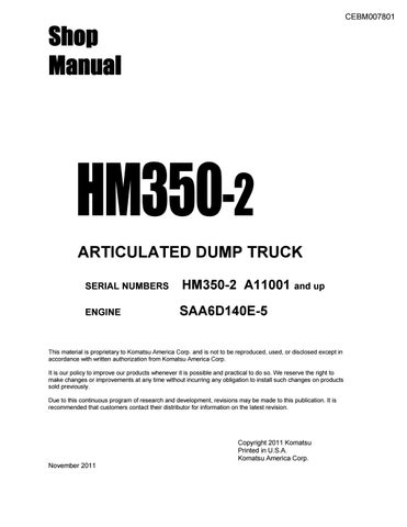 download Komatsu HM350 2 Articulated Dump Truck ue SN UP able workshop manual