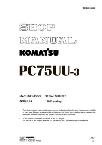 download Komatsu PC75UU 3 Hydraulic Excavator SN 15001 up able workshop manual