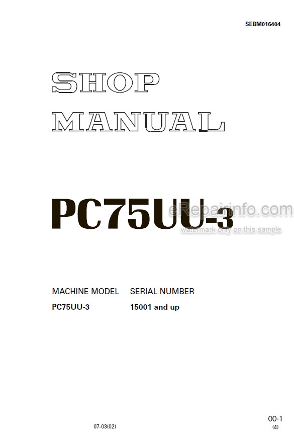 download Komatsu PC75UU 3 Hydraulic Excavator SN 15001 up able workshop manual