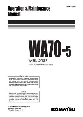 download Komatsu WA 70 5 Operation able workshop manual