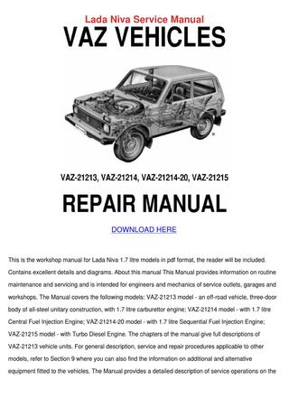 download LADA NIVA VAZ 2121 OFFICIAL DIY workshop manual