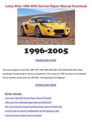 download LOTUS ELISE  DIY 96 97 98 99 00 D workshop manual