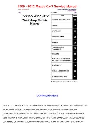 download Mazda CX7 CX 7 workshop manual