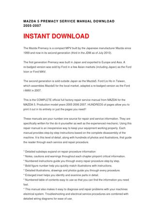 download Mazda Premacy workshop manual