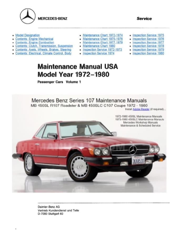 download Mercedes Benz 450SEL Repai workshop manual