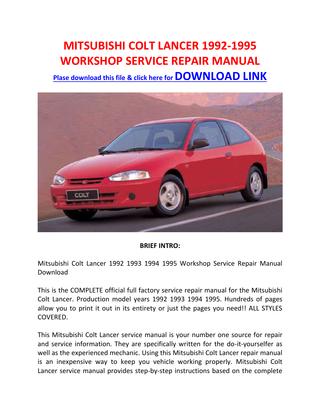 download Mitsubishi Colt Lancer Work workshop manual