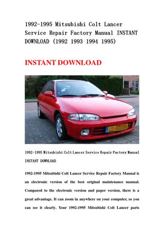 download Mitsubishi Colt Lancer workshop manual