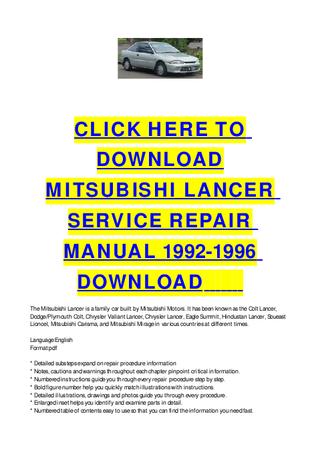 download Mitsubishi Colt Lancer workshop manual