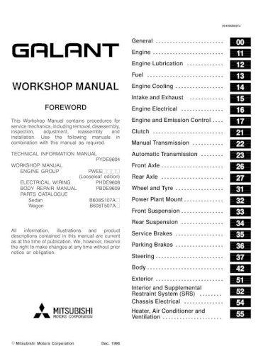 download Mitsubishi Galant Sedan Station Wagon able workshop manual