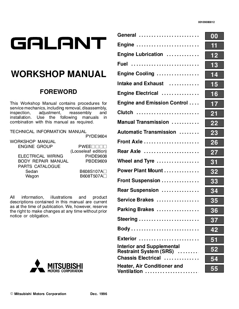 download Mitsubishi Galant workshop manual