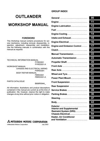 download Mitsubishi Outlander   1 workshop manual