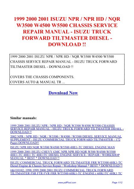 download NPR NPR HD NQR W3500 W4500 W5500 SUPPLEMENT ISUZU Commercial Truck FORWARD TILTMASTER 1 workshop manual