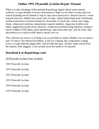 download PLYMOUTH ACCLAIM workshop manual